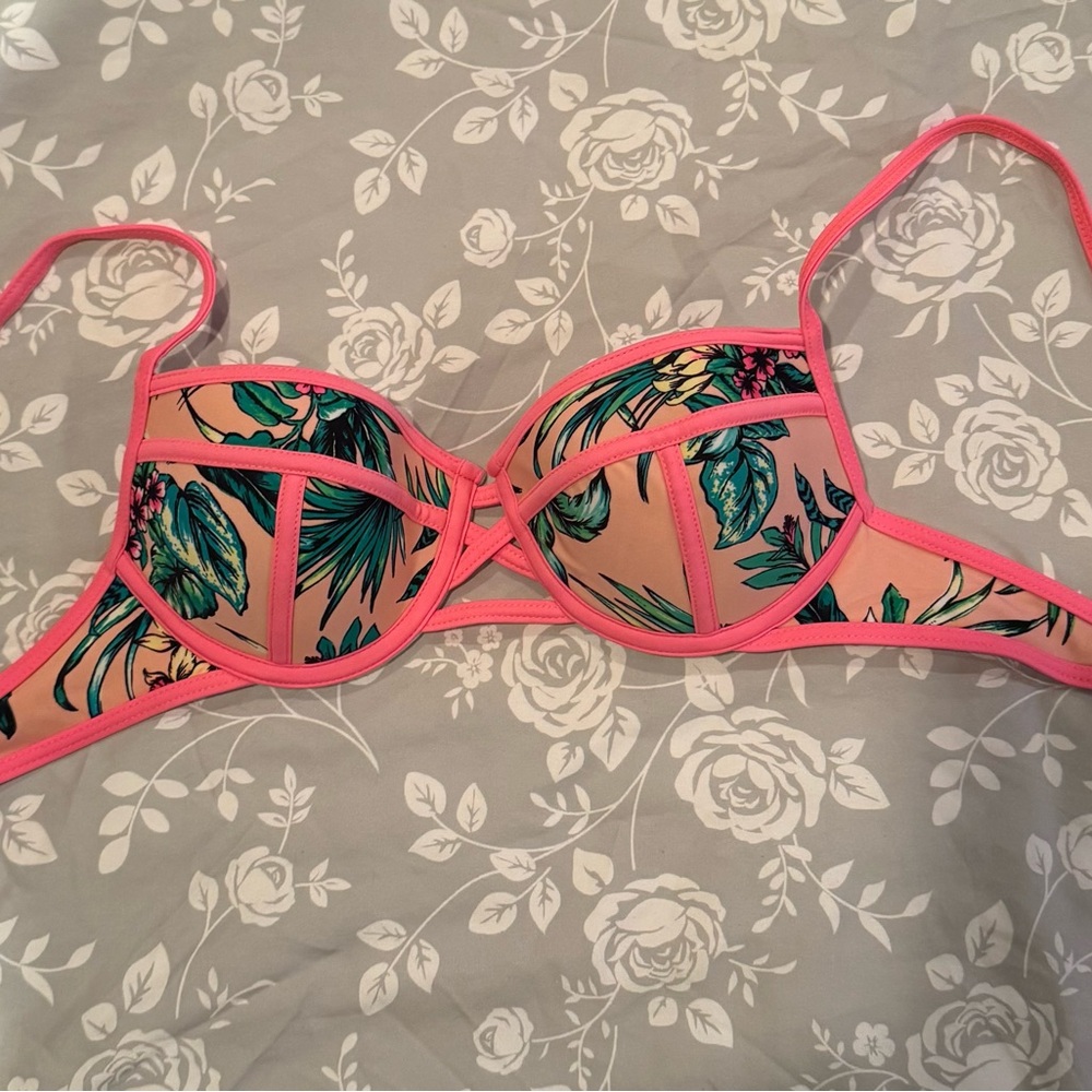 Floral Pink and Green Women's  Swim Top